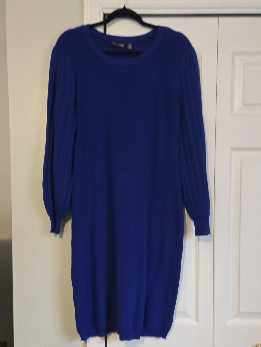Nina Leonard Cobalt Blue Pleated Long-Sleeve Knit Dress